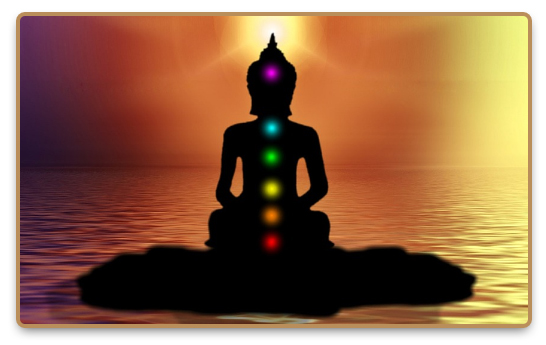 Location of the seven chakras shown in meditating Buddha