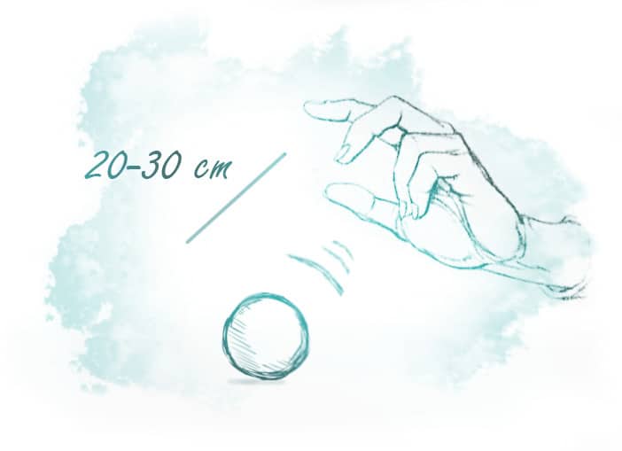 Illustration of the expected distance between the object and your hand during telekinesis