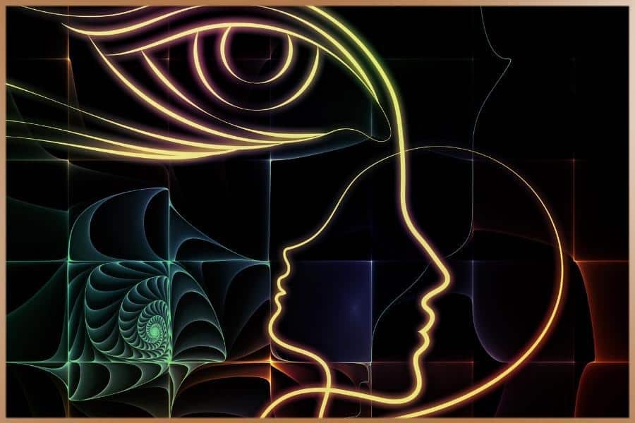 Spiritual nonfigurative illustration of intuition while it guides a womanSpiritual nonfigurative illustration of intuition while it guides a woman