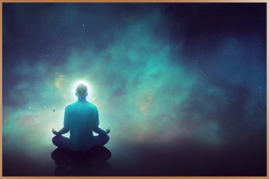 Man practices meditation in infinite space