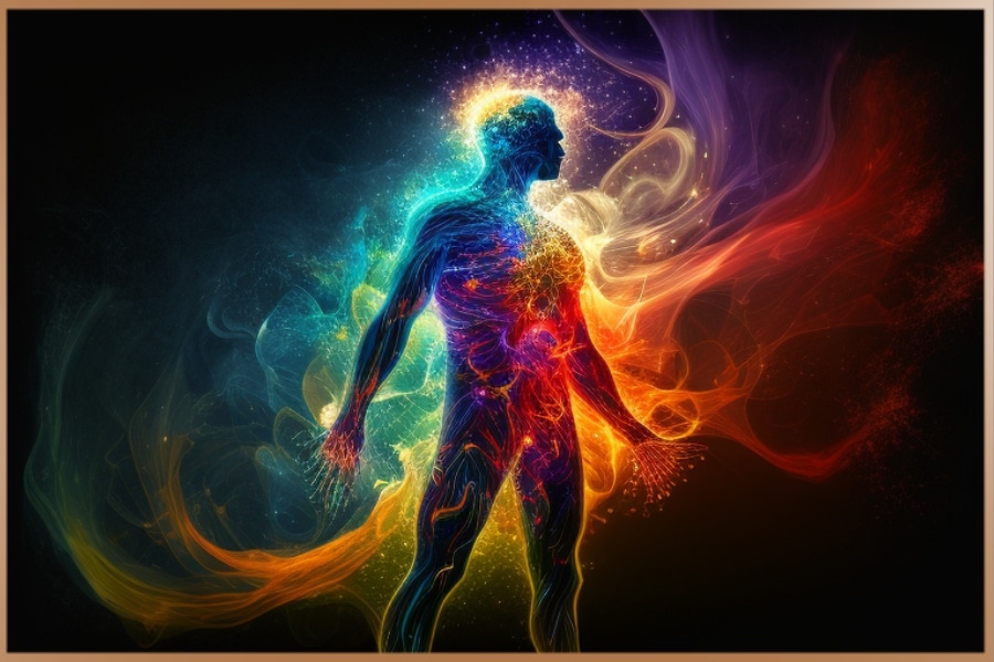 Colorful illustration of the spiritual life energy flow through the human body