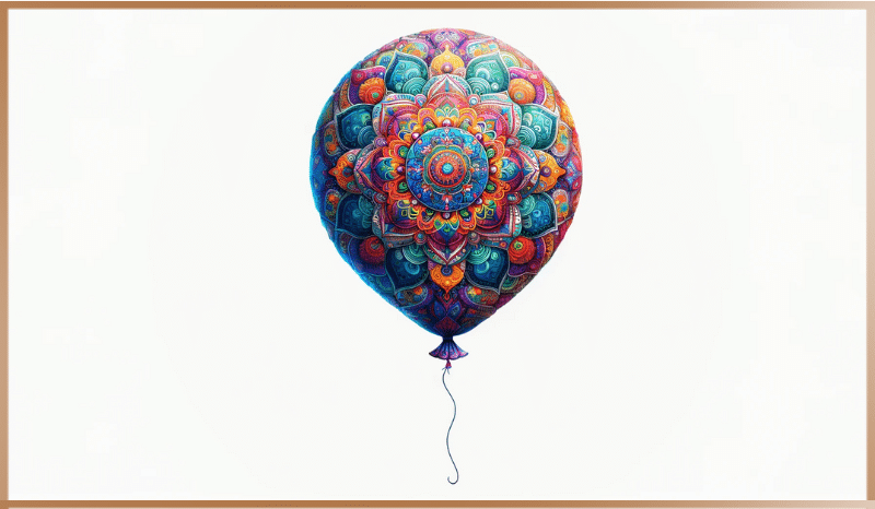 Colorful balloon with mandala designs symbolizing telekinesis, on a white background.