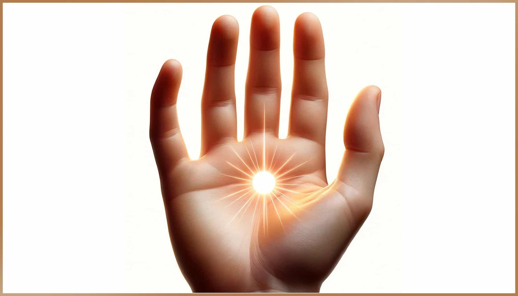 A realistic human palm with a glowing psi ball of energy in the center, symbolizing focus and energy manipulation.