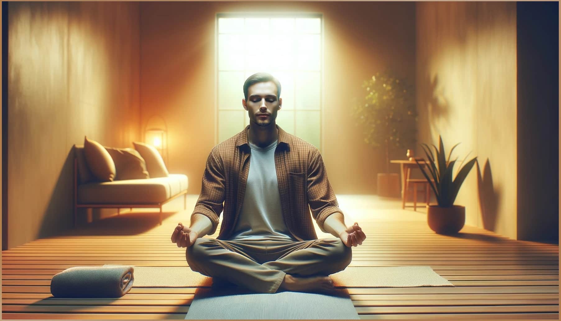 An individual practicing the Schultz relaxation technique, seated in a meditative pose, influencing the speed of the Egely Wheel in a life energy experiment, demonstrating the connection between relaxation, mental focus, and life energy manipulation.
