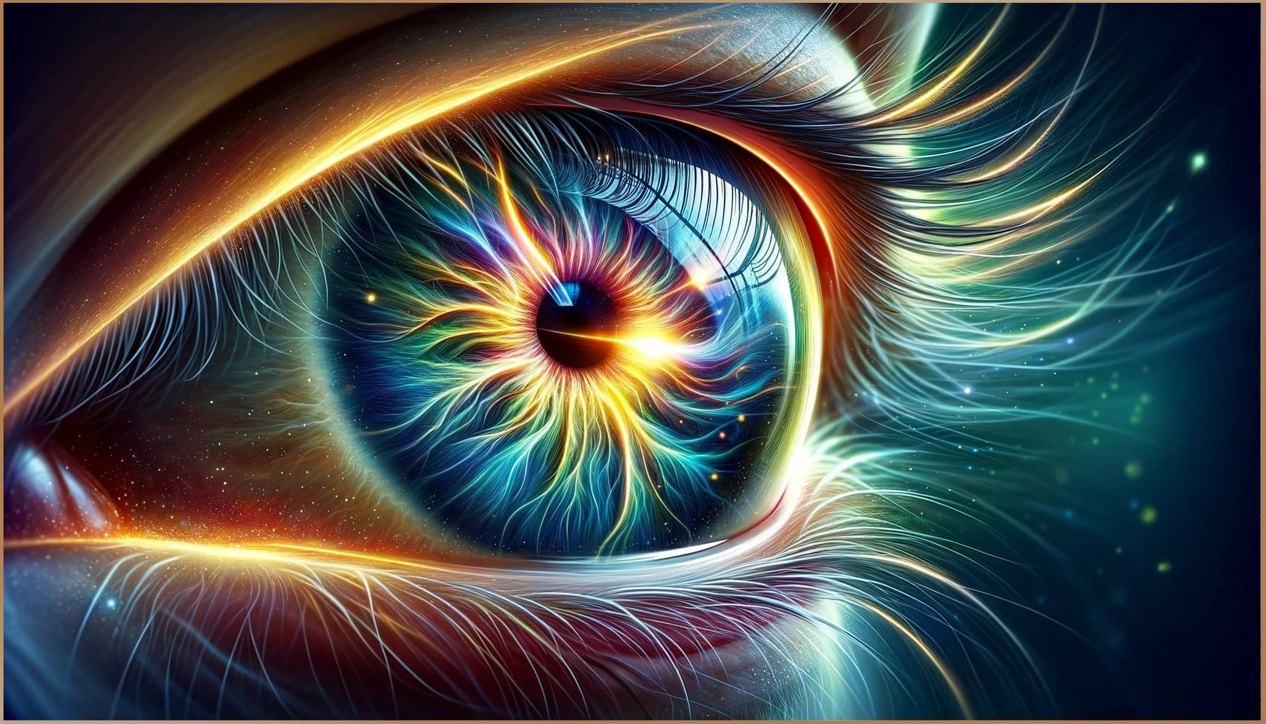 A vividly detailed eye with cosmic elements, symbolizing the concept of remote viewing as a portal to expanded consciousness and perception beyond the visible.