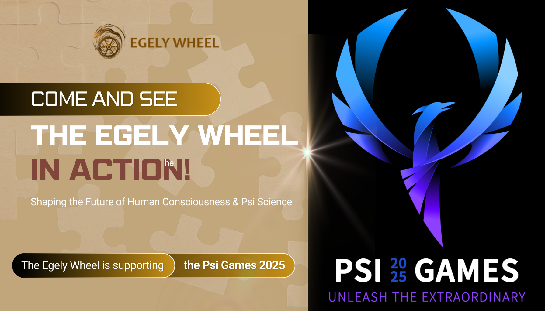 Egely Wheel promotional image for the Psi Games 2025, featuring a dynamic call to action and a futuristic blue phoenix logo.